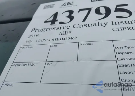 2019 Jeep Cherokee Latitude Plus Fwd from USA, damaged, VIN 1C4PJLLB8KD439467